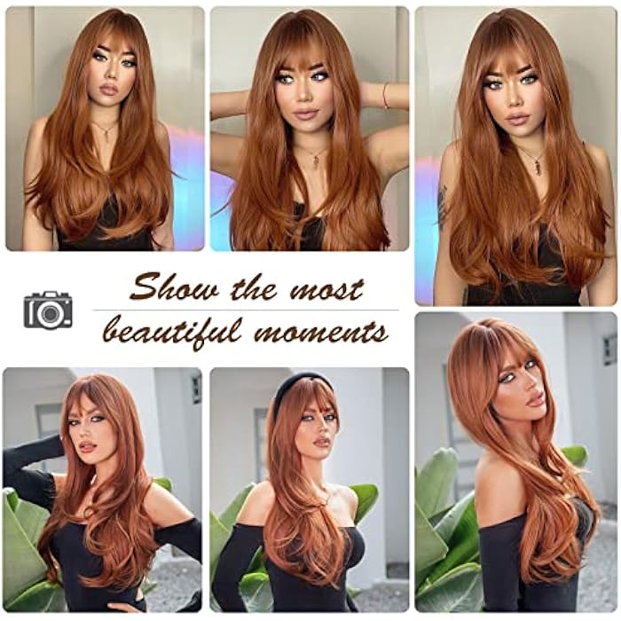 DILLARDS Long Curly Reddish Brown Wigs For Women Long Wave Wig Heat Resistant Synthetic Wigs With Fringe Bang Natural Looking - Image 3